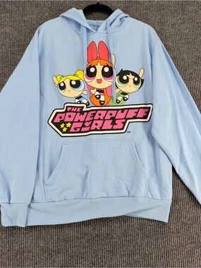 Powerpuff Girls Hoodie Blue Graphic Mens Large Cartoon Network Y2K